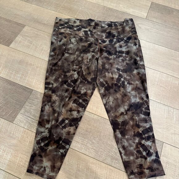 ATHLETA WOMENS SALUTATION STASH POCKET II BROWN PRINTED  7/8 PANTS 2X - Picture 1 of 8